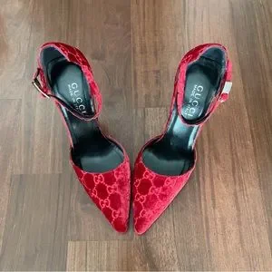 Gucci | Shoes | Vintage Gucci Fw 997 Red Velvet Heels | Poshmark
